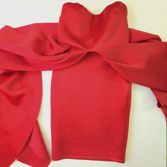 AKIRA Formal Red Statement Bodycon Rose Petal FORMAL Dress SMALL MEDIUM Prom - Picture 7 of 14